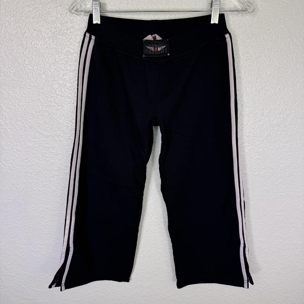 Hard Tail Forever Y2K Capri Pants Womens Small Black Side Stripe Yoga Lounge USA